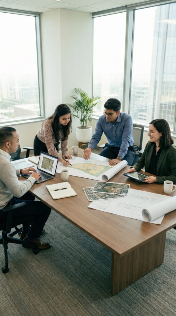 Real estate team planning property investment strategy