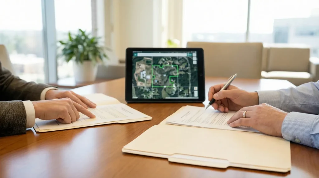 Real estate investors reviewing property documents